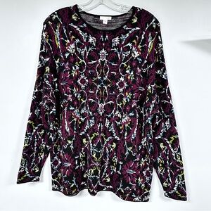 J. Jill Black and Maroon Patterned Cotton & Wool Blend Sweater, PL, EUC!